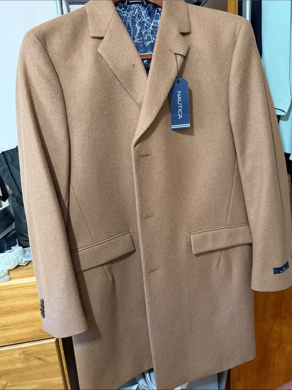 Nautica Tan Wool-Blend Single-Breasted Coat